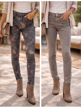 Reversible Floral Skinny Jeans Woman's M Stretch denim 2-in-1 Boho Pants
